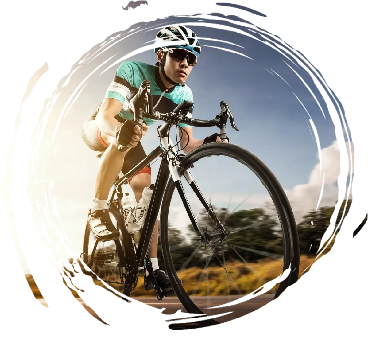 Cyclist racing road bike outdoors.